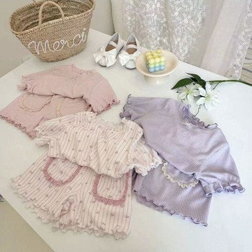 Mini baby🌷夏季女童家居服女寶寶睡衣兩件套花邊家居服套裝可愛甜美