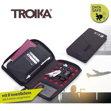 德國TROIKA防RFID防NFC旅行包 信用卡防盜刷錢包TRV90/DG防側錄個資護照包-深灰色(共有9個袋子/多夾層)護照夾旅行收納包機票夾信用卡夾安全隨身包 適商務出差旅遊必備