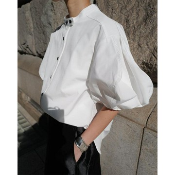 【巴黎精品】現貨+預購 襯衫澎澎袖上衣-簡約修身純棉通勤女裝a1er46