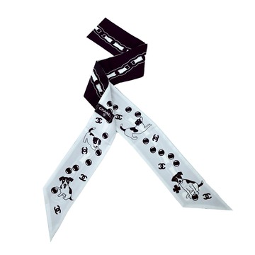 CHANEL 香奈兒小狗雙面Twilly真絲絲巾/髮帶(黑白)_廠商直送