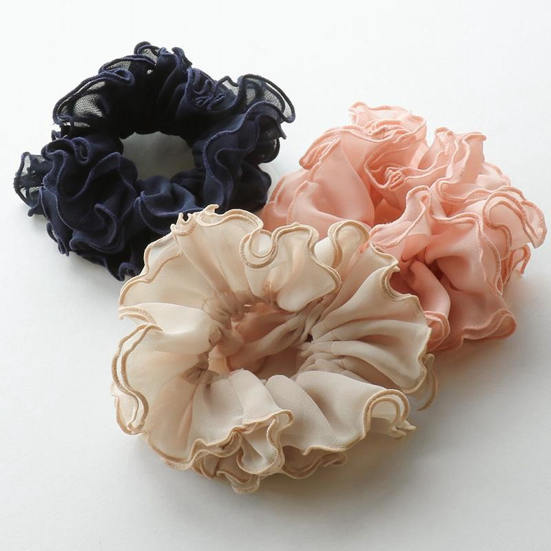 シュシュ 大きめ ヘアアクセ ヘアゴム シフォン ドレープ