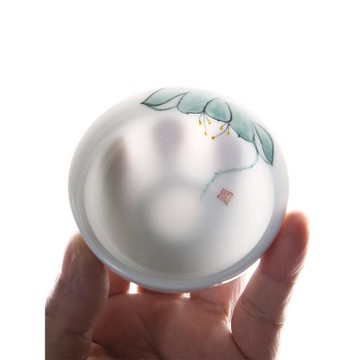 德化白瓷功夫茶杯茶具套裝手繪青花六個喝茶品茗杯茶盞荷花主人杯