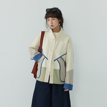 白色棉麻拼接外套|外套|春款|Sora-1747