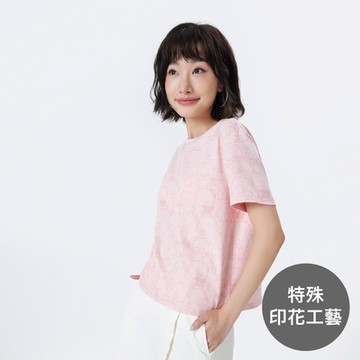 GIORDANO 女裝滿版短袖上衣 Milkmochabear聯名系列 - 11 桃皮粉紅