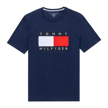 Tommy Hilfiger 熱銷刺繡大Logo圖案短袖T恤-深藍色