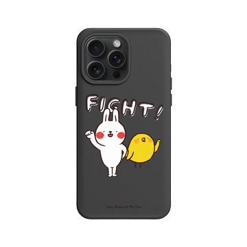 iPhone 15 Pro Max SolidX 黑 - 懶散兔與啾先生 Lazy Rabbit and Mr.Chu - 一起加油