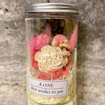 A-ONE 白粉索拉玫瑰花乾燥花罐 粉色大球繡球花永生花 AE-FC11 K款 60g  彩色