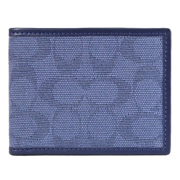 COACH CU888 經典緹花皮革邊飾對折短夾.牛仔藍