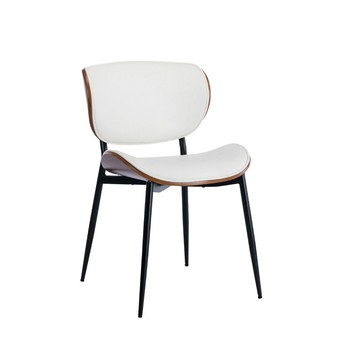 E-home Adrian亞德里安PU面曲木簡約休閒餐椅-三色可選白色