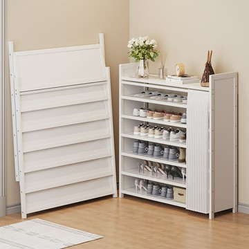 奶油風折疊鞋架家用收納神器宿舍門口簡易免安裝多層小鞋櫃出租屋