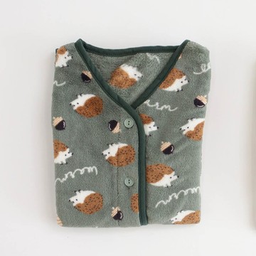 日本 AUBE - 毛茸茸長版保暖背心(兒童)-刺蝟-墨綠