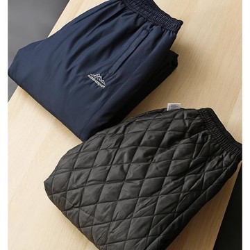 品質感人！夾棉加厚冬季戶外防風保暖純色刺繡松緊腰休閑棉褲男潮