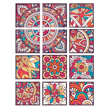 ins歐風系列 花磚壁貼12片組  20 x 20cm  D02  D款 多色