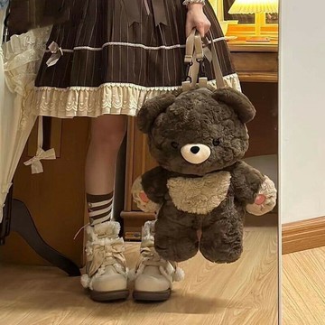 愛心小熊後背包 書包 後背包 百搭後背包 毛絨玩偶公仔書包 少女書包 二次元jk可愛後背包 甜美後背包 拉鏈搭扣書包