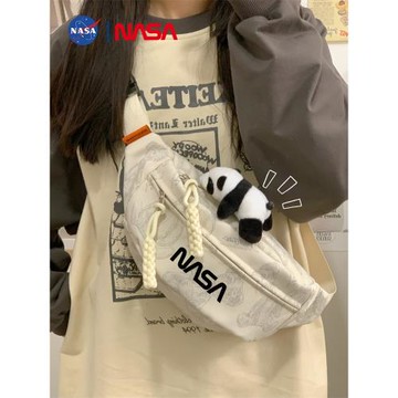 NASA聯名潮牌尼龍休閑胸包女2024新款斜挎包印花小熊單肩包男