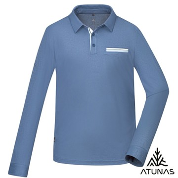 【ATUNAS 歐都納】男款POLARTEC POWER DRY長袖POLO衫A1PSGZ01M原力藍/排汗透氣/抗菌除臭/上班休閒