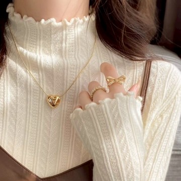 ZUCAS~韓版半高領長袖針織上衣 毛衣 長袖上衣 衣服 保暖上衣 冬天女裝 秋冬女裝 發熱衣 長袖t恤(W-65)