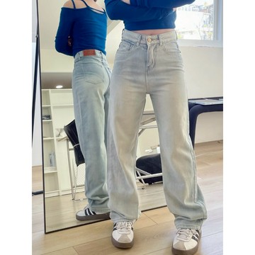 Velpro 現貨｜淺色水洗.ᐟ.ᐟ高腰寬鬆落地牛仔褲♡長褲 拖地 直筒褲 水洗色 顯瘦 做舊