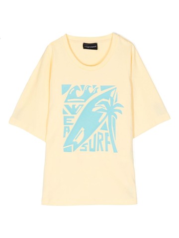 Emporio Armani Kids - surf-print cotton T-shirt - kids - Cotton - 4 yrs - Yellow