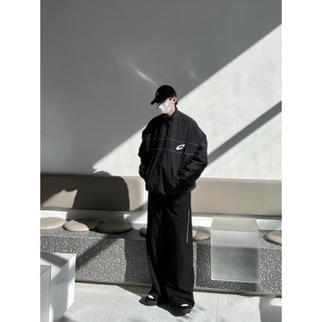 【APPAREL】尼龍外套 C字外套 防風外套 寬鬆立領運動外套 男女同款 百搭黑色夾克