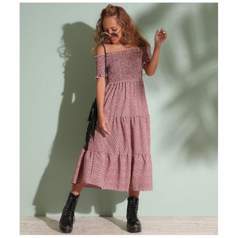 Anap Mimpi アナップミンピ ギャザー切替オフショルダーワンピース レディース レッド 通販 Lineポイント最大get Lineショッピング