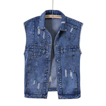 【巴黎精品】牛仔背心丹寧馬甲-寬鬆刷破坎肩中長款女外套a1ci7