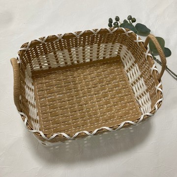 餅乾色與雪花白紙繩編織自然風麵包盒 #置物籃