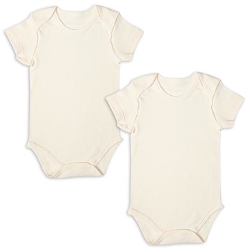 akachan honpo - 短袖有機包屁衣2件組-套頭式-象牙白色