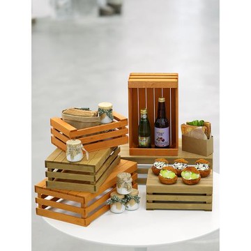 自助餐臺木制收納筐 森系甜品臺木框裝飾擺件 木頭復古陳列展示架