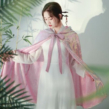 新款星空漸變粉色少女系亮片蕾絲披肩百搭超仙短款小外套文藝斗篷