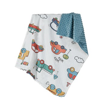 KL 格樂 寶貝毯 100%棉  110 x 75cm  噗噗車 白色 + 藍色