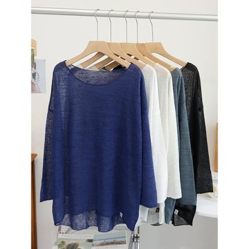 夏季超薄寬松網紗上衣長袖T恤