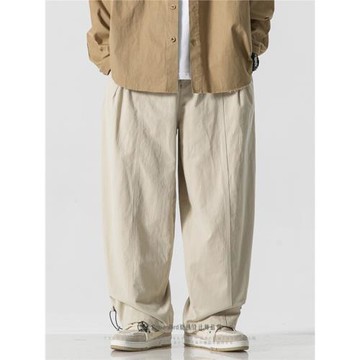 日系復古簡約純色直筒褲男女2023新款秋季潮牌寬松百搭闊腿休閑褲