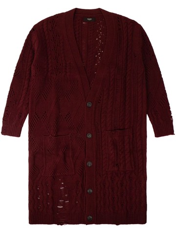 AMIRI - pointelle-knit distressed cardigan - men - Wool/Cashmere - M - Red