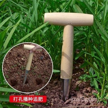 ✨桃園有貨✨播種移苗追肥神器不銹鋼木柄打洞器育苗播籽器花園多種苗打孔器 AQCA
