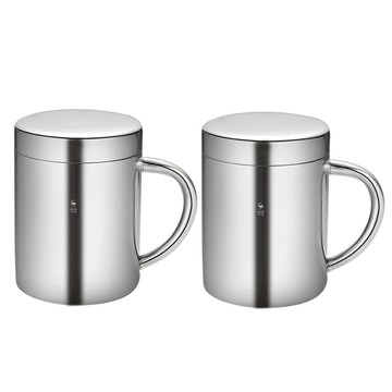 PUSH!餐具用品防摔304不鏽鋼杯子兒童不鏽鋼水杯帶手柄口杯286ml(帶蓋款2入組)E127-1