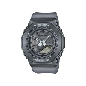 CASIO G-SHOCK 八角金屬錶殼 半透明錶帶 雙顯手錶 (霧灰 GM-S2100MF-1A)