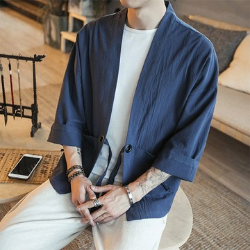 日系KIMONO工裝古著棉麻開襟外套上衣 / 經典必入基本盤 / 寬鬆掉肩 / 蝙蝠袖 / 三色 / M到5XL【QTJBYM707】