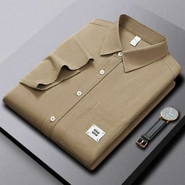 【新款熱賣】100%純棉網點砂洗縐布短袖襯衫男闊版休閑襯衣夏季簡約高級感寸衫