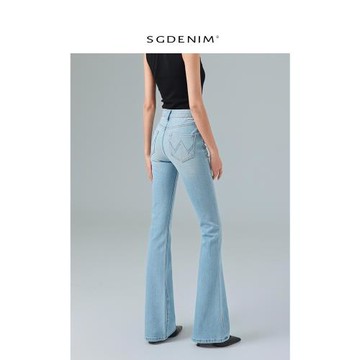 (免運)特調暖調淺藍色加絨微喇叭牛仔褲女高腰四面彈提臀25秋季新款百搭