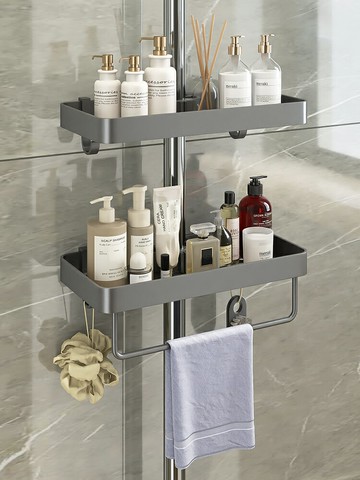 浴室架 浴室置物架 衛生間置物架 花灑置物架免打孔衛生間淋浴架子升降桿支架浴室花灑桿沐浴露托盤『ZW8382』