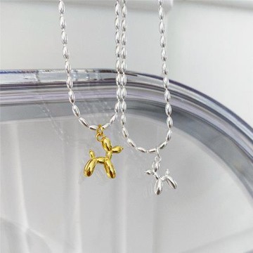 通體925純銀簡約小眾氣球狗拼色橄欖珠米粒項鏈女鎖骨鏈小紅書ins