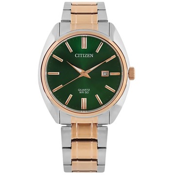 CITIZEN 表 / BI5104-57Z / 極簡時尚 礦石強化玻璃 日本機芯 日期 不鏽鋼手錶 綠x鍍玫瑰金 41mm