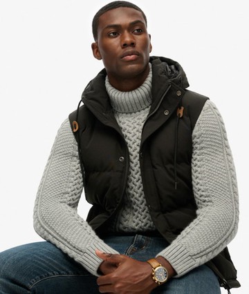 Superdry Men's Men's Everest Hooded Puffer Gilet Dark Grey / Jet Black - Size: S