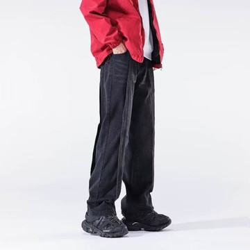 牛仔褲男款秋季美式高街復古高級感痞帥拼接水洗寬松直筒闊腿長褲