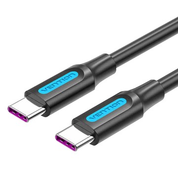VENTION COT 系列 Type-C to Type-C 100W 5A 傳輸充電線 1M 5A大電流快速充滿手機 耐插拔接孔一體拉伸而成 全包網尾設計可承受反覆彎折