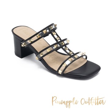 Pineapple Outfitter-RHORY 鏤空個性鉚釘涼跟鞋-黑色