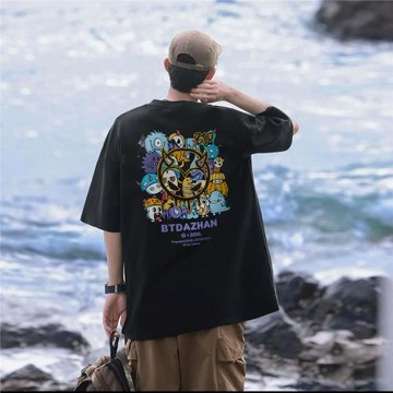 小怪獸T恤男短袖百T大戰美式小眾新款男士潮流潮牌寬松小惡魔t恤