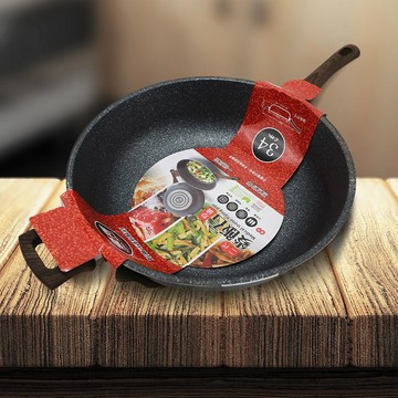 優得二代麥飯石不沾深型炒鍋-34cm