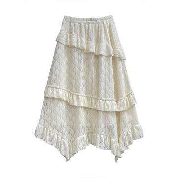 虧本~特價清倉~現貨~2024秋款溫柔風不規則荷葉邊蛋糕層A字裙512L